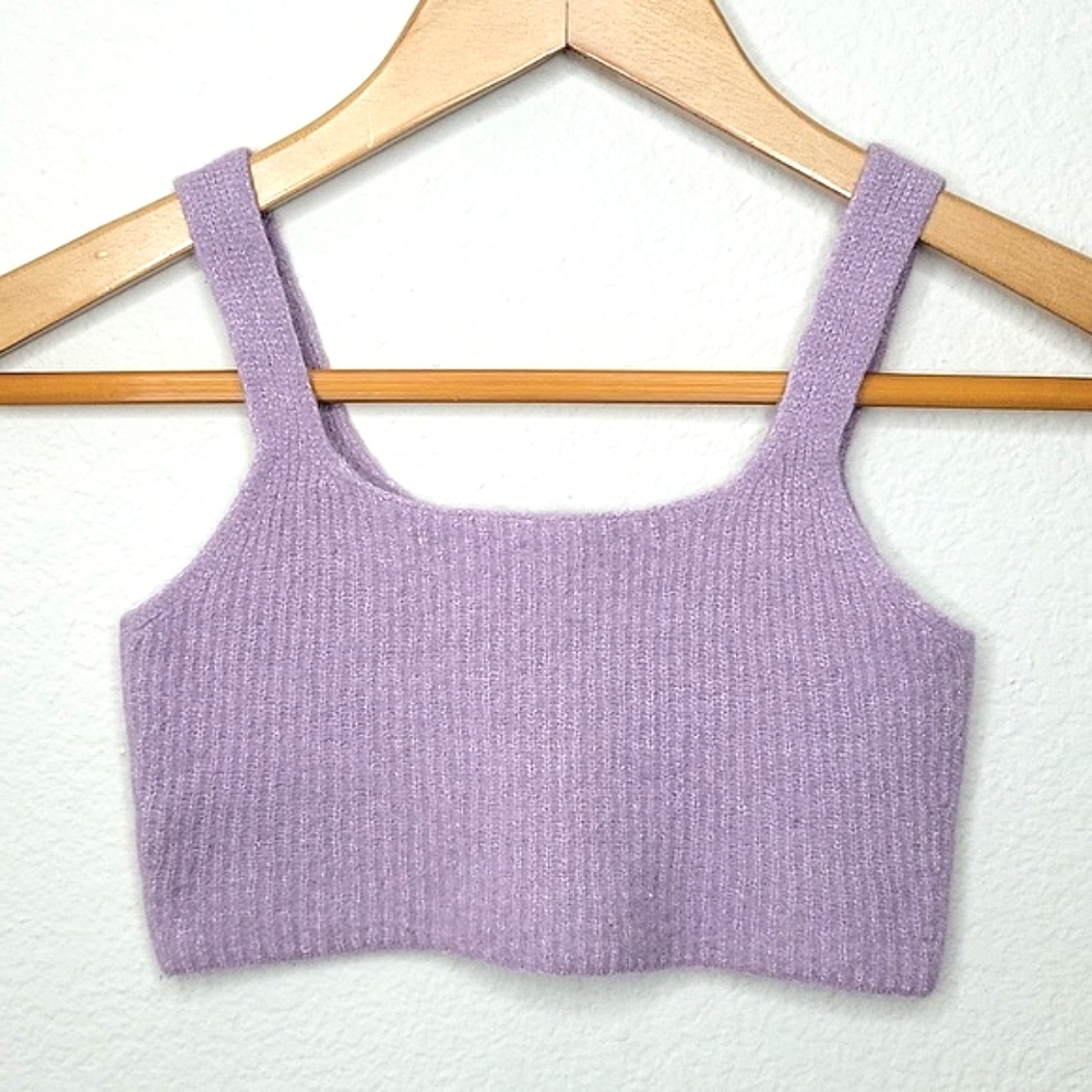 EVERLANE Purple Wool Blend Badeau Bra Tank Top size XS Cropped Cozy Stretch Knit
